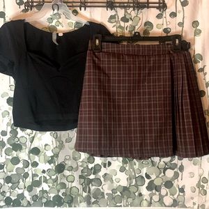 ANWND crop top and wild fable burgundy plaid skirt